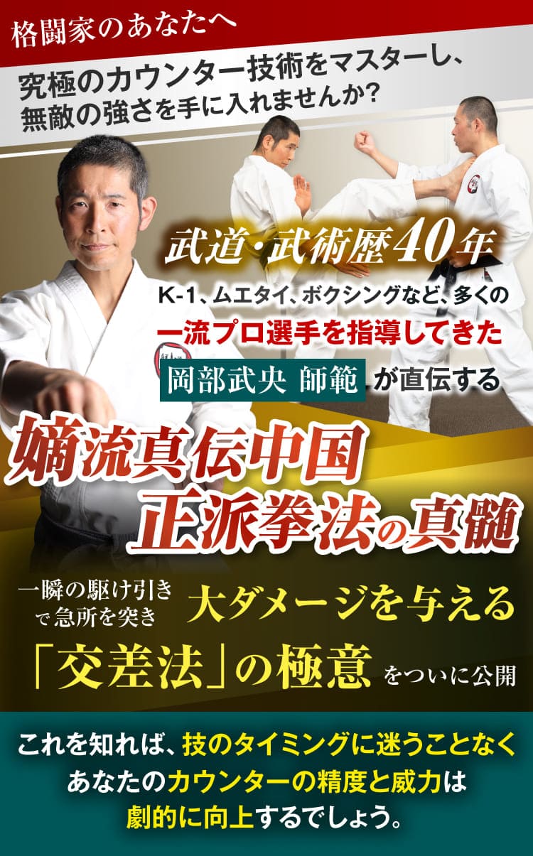 多くの一流プロ選手を指導してきた岡部武央師範が直伝する 嫡流真伝中国正派拳法の真髄