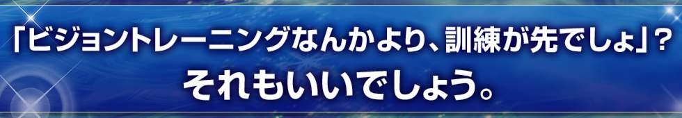 「ビジョントレーニングなんかより、訓練が先でしょ」？　それもいいでしょう。